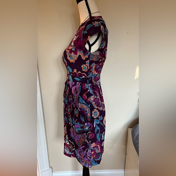 Nanette Lepore Plum Floral Silk Dress Size 0 - Picture 2 of 12
